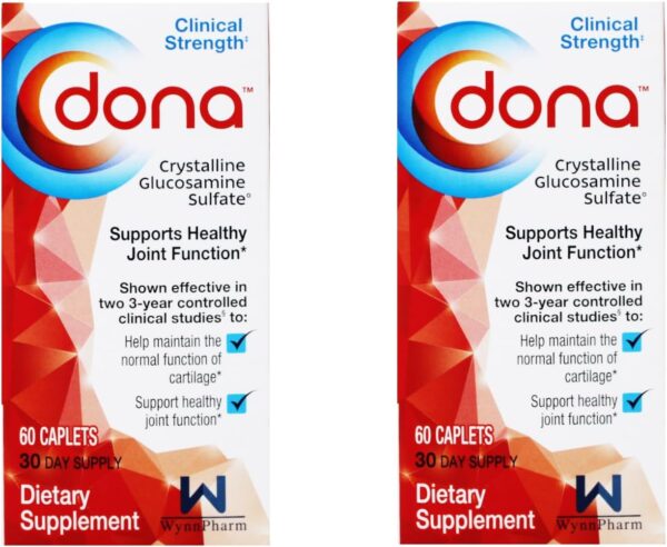 Dona Crystalline Glucosamine Sulfate, 750 Mg, 60 Count (2 Pack).