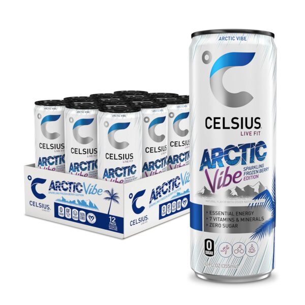 CELSIUS Arctic Vibe Sparkling Frozen Berry, Functional Energy Drink, 12 Fl Oz