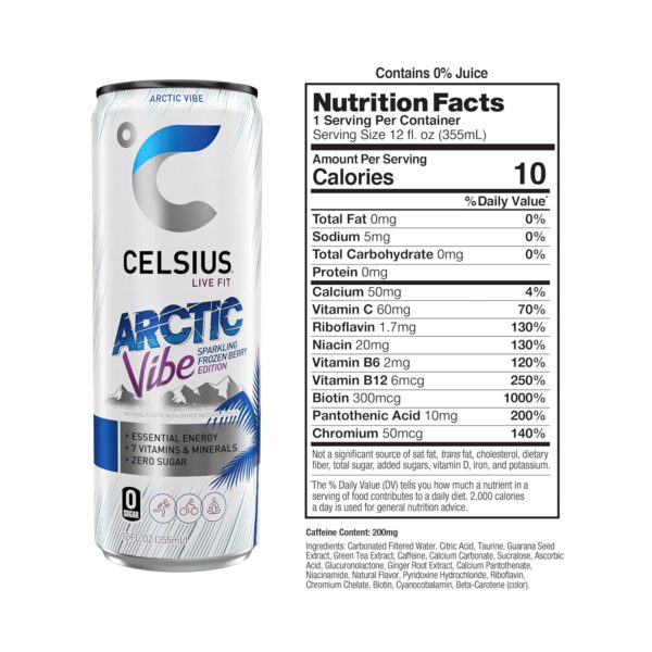 CELSIUS Arctic Vibe Sparkling Frozen Berry, Functional Energy Drink, 12 Fl Oz - Image 2